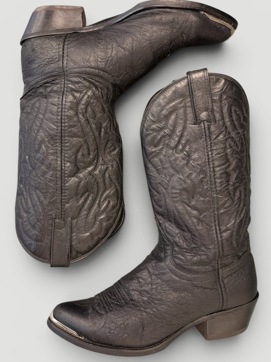 Laredo Black Leather Western Cowboy Boots Sterling Silver Tip Size 10D main image 15